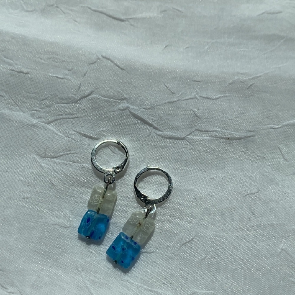 Elegant White and Blue Earrings